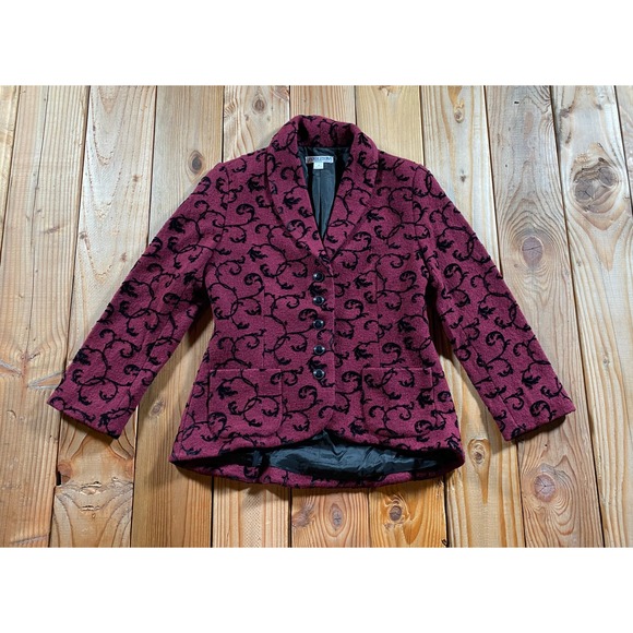 Pendleton Jackets & Blazers - Pendleton Petite M Blazer Jacket Burgundy Black Scroll Wool Blend Shawl Collar